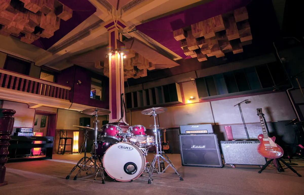 Main live room at 60 Road Studios recording studio Siem Reap Cambodia